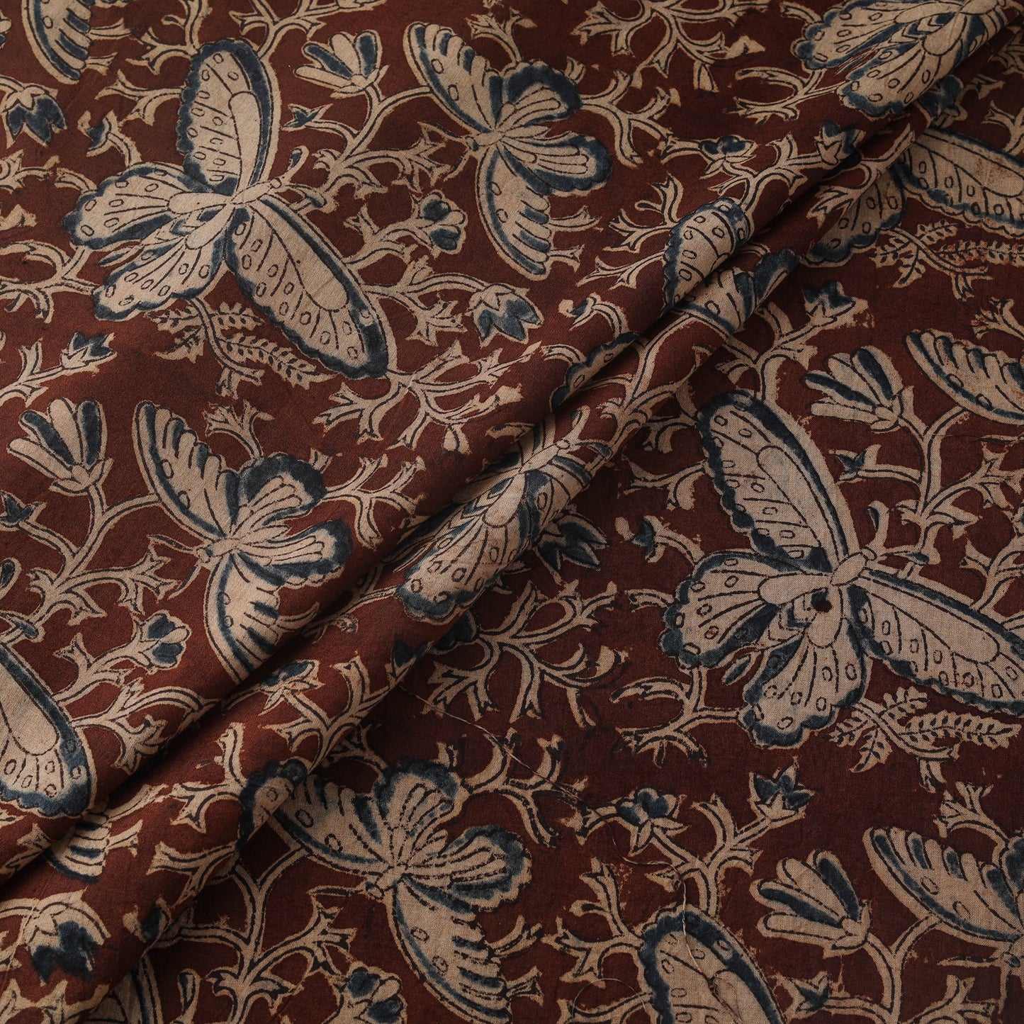 Natural Dyed Hand Block Print Cotton Pedana Kalamkari Fabric 37