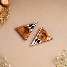 Ekibeki Handcrafted Copper Enamel Tealight Holder Rangoli Brown Triangle (Set Of 2) 05