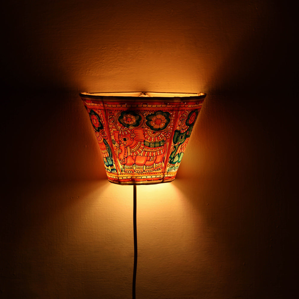 Handpainted Tholu Bommalata Leather Wall Lamp (Small) 42