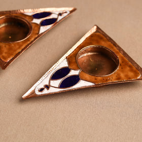 Ekibeki Handcrafted Copper Enamel Tealight Holder Rangoli Brown Triangle (Set Of 2) 05
