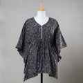Blue - Bagru Block Printed Cotton Kaftan with Tie-Up Waist (Short)