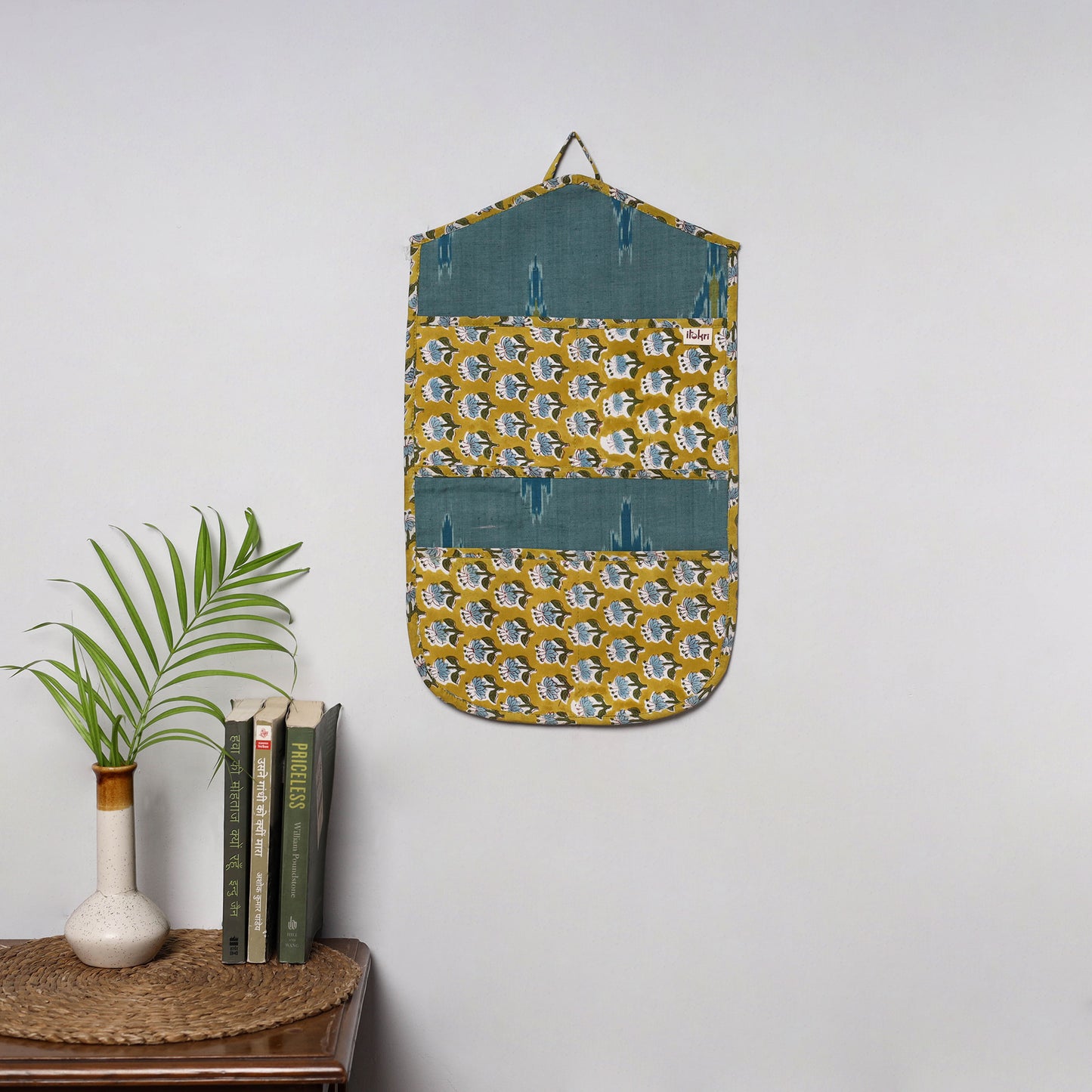 Yellow - 4 pockets handcrafted cotton wall hanging letter