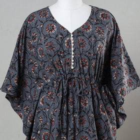 Blue - Bagru Block Printed Cotton Kaftan with Tie-Up Waist (Short)