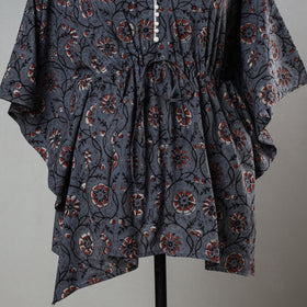 Blue - Bagru Block Printed Cotton Kaftan with Tie-Up Waist (Short)