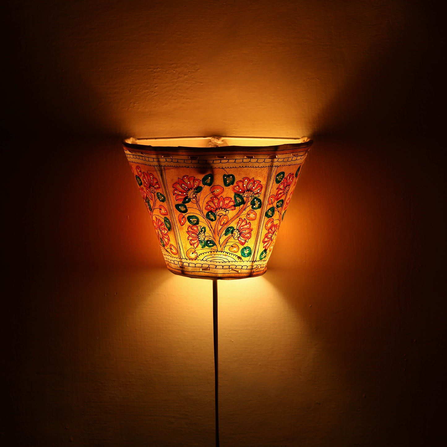 Handpainted Tholu Bommalata Leather Wall Lamp (Small) 48