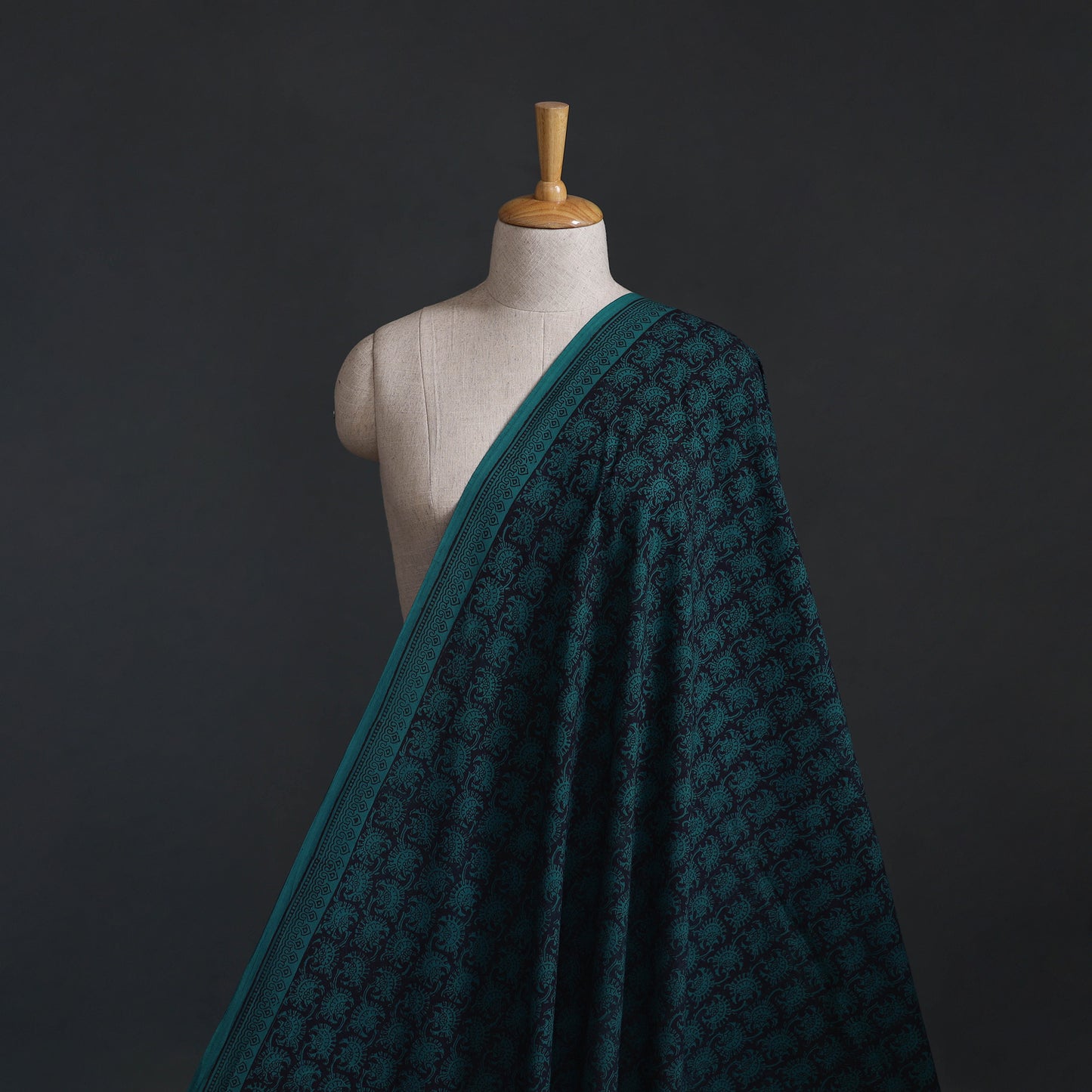 Green - Bagh Hand Block Print Natural Dyed Cotton Fabric 18