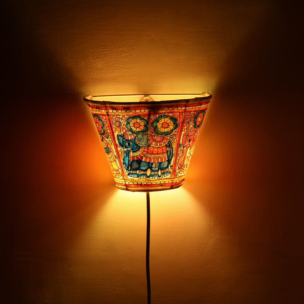 Handpainted Tholu Bommalata Leather Wall Lamp (Small) 43