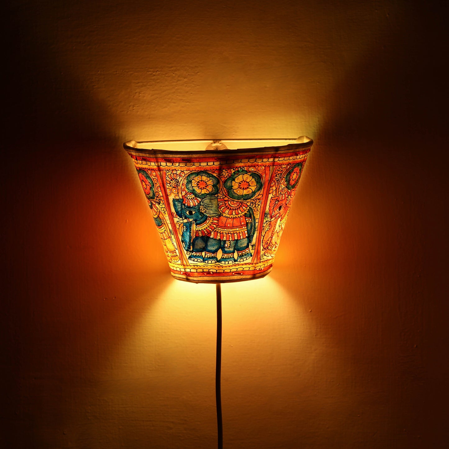 Handpainted Tholu Bommalata Leather Wall Lamp (Small) 53