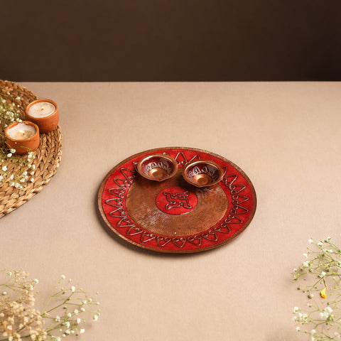 Ekibeki Handcrafted Copper Enamel Archana Pooja Thali & Diya Combo 02