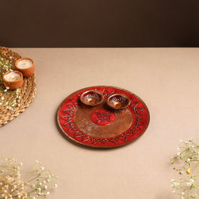 Ekibeki Handcrafted Copper Enamel Archana Pooja Thali & Diya Combo 02