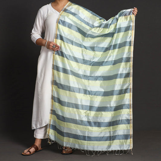 Multicolor - Traditional Maheshwari Silk Cotton Handloom Striped Zari Work Dupatta with Tassels