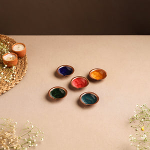 Ekibeki Handcrafted Copper Enamel Rangoli Diyas (Set Of 5) 01