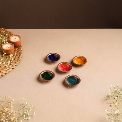 Ekibeki Handcrafted Copper Enamel Rangoli Diyas (Set Of 5) 01