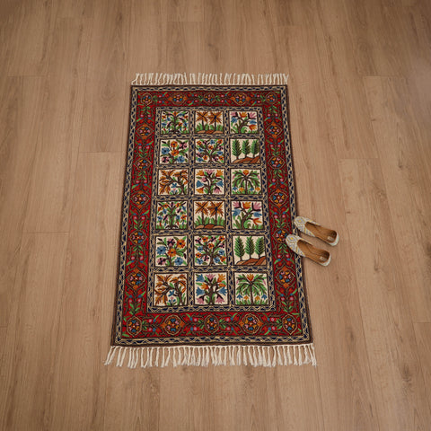 Original Kashmiri Chain Stitch Crewel Hand Embroidery Rug / Carpet (5 x 3 Feet) 08