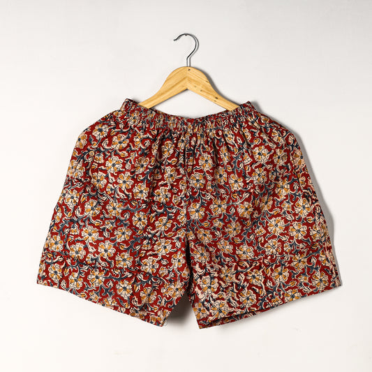 Red - Kalamkari Block Printed Cotton Unisex Boxer/Shorts