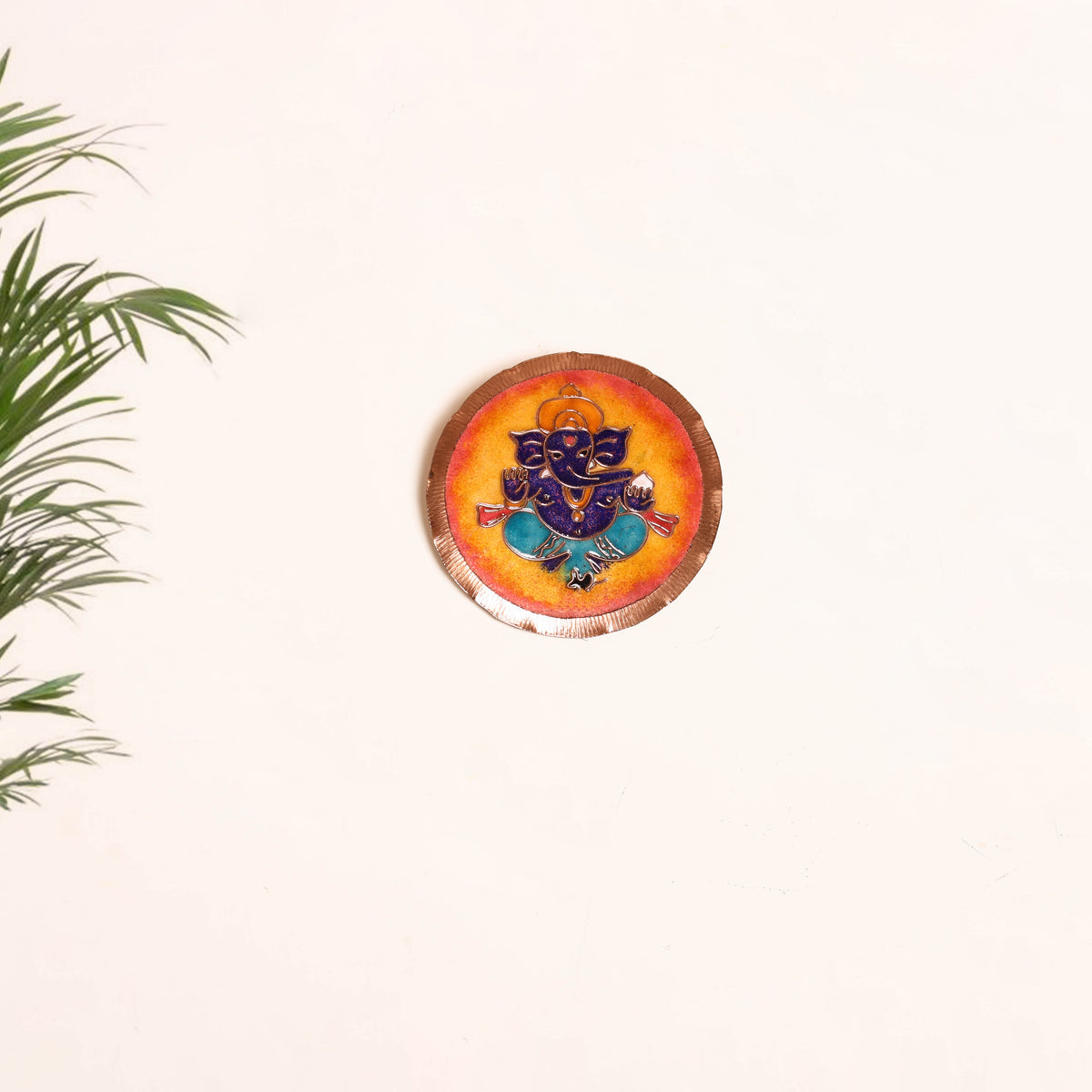 Ekibeki Handcrafted Copper Enamel Ganesha Wall Plate (5 Inch) 06