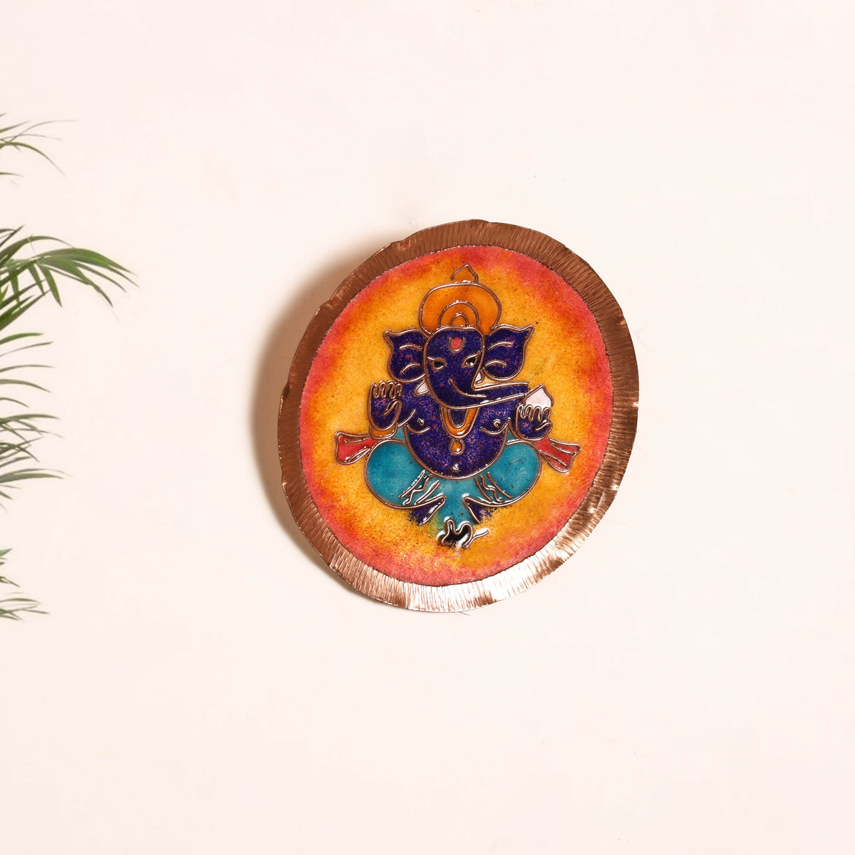 Ekibeki Handcrafted Copper Enamel Ganesha Wall Plate (5 Inch) 06