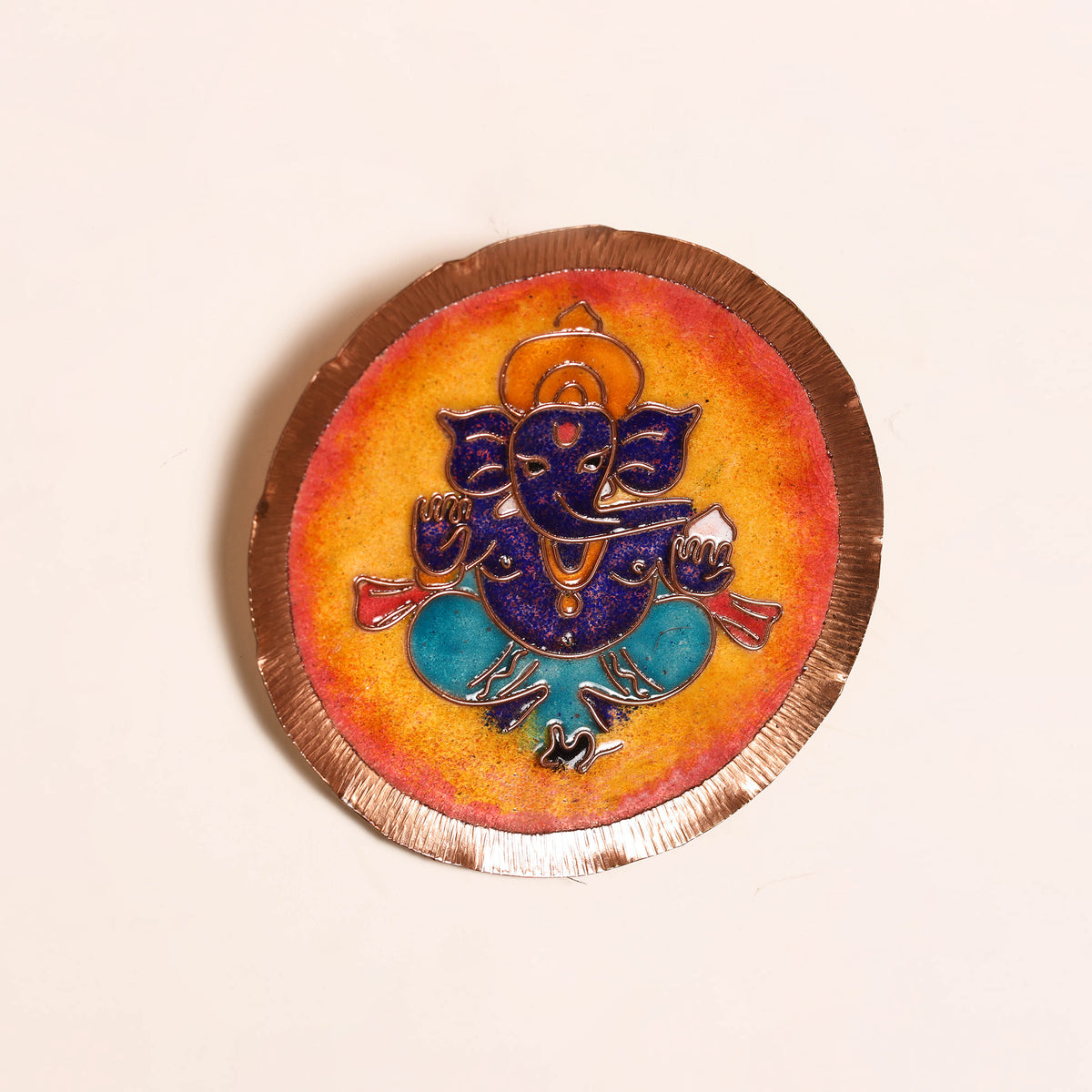 Ekibeki Handcrafted Copper Enamel Ganesha Wall Plate (5 Inch) 06