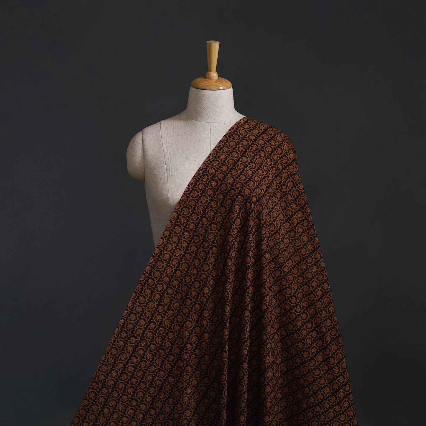 Black - Bagh Hand Block Print Natural Dyed Cotton Fabric 04