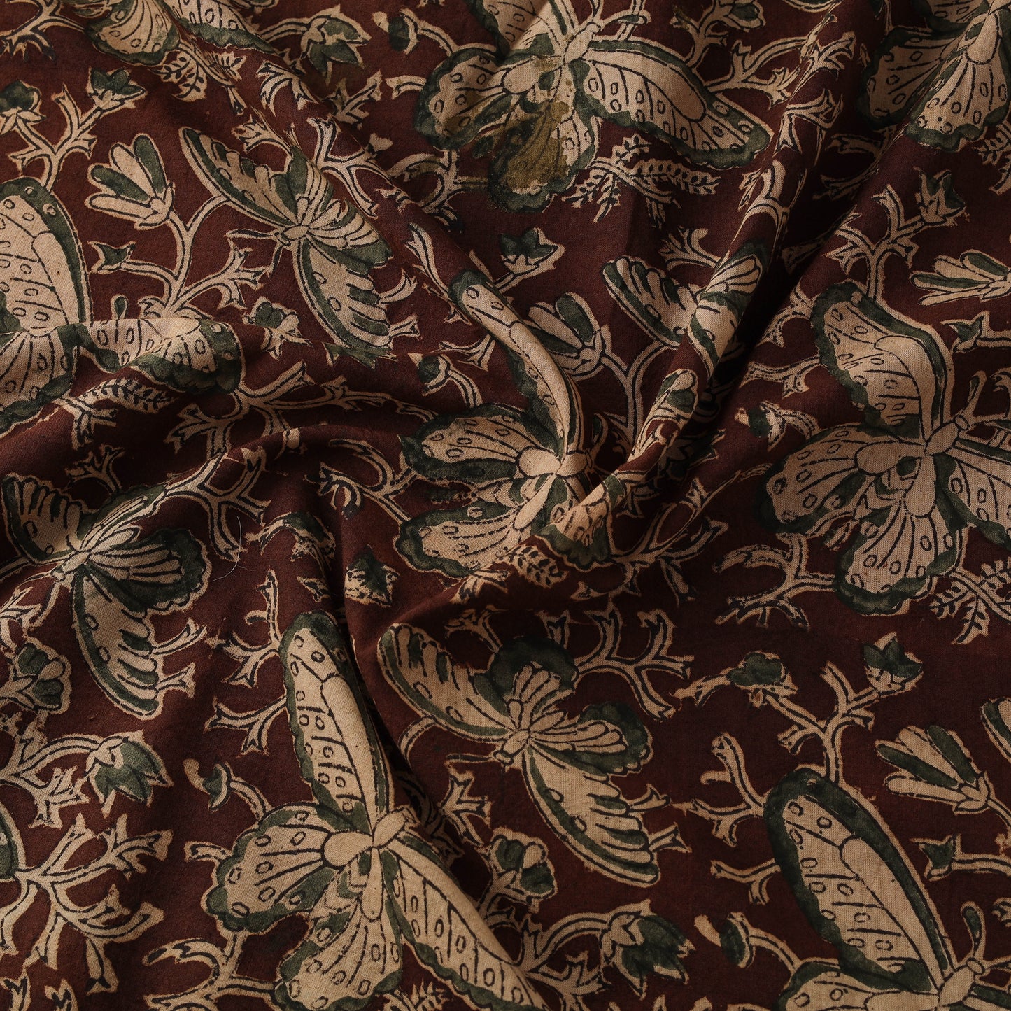 Natural Dyed Hand Block Print Cotton Pedana Kalamkari Fabric 47