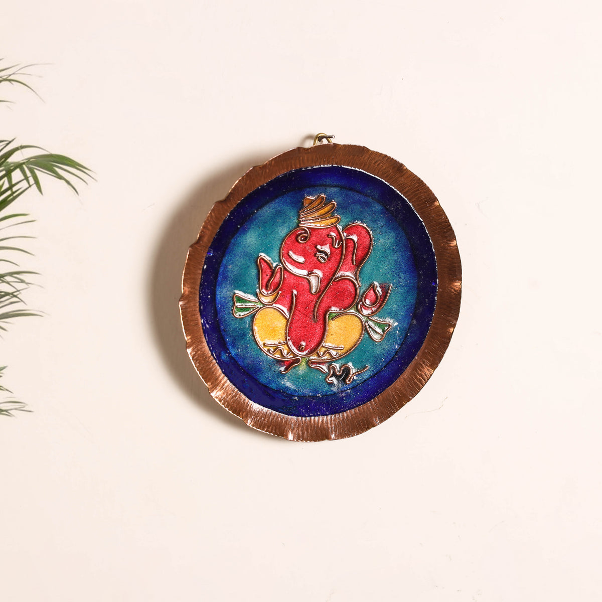 Ekibeki Handcrafted Copper Enamel Ganesha Wall Plate (5 Inch) 07