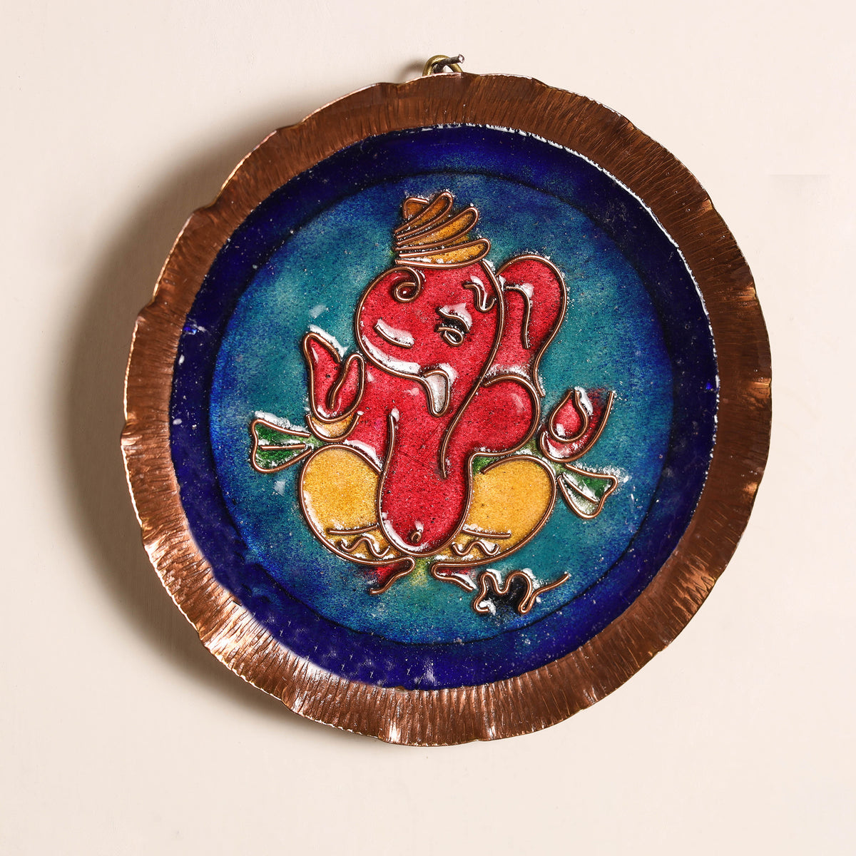 Ekibeki Handcrafted Copper Enamel Ganesha Wall Plate (5 Inch) 07