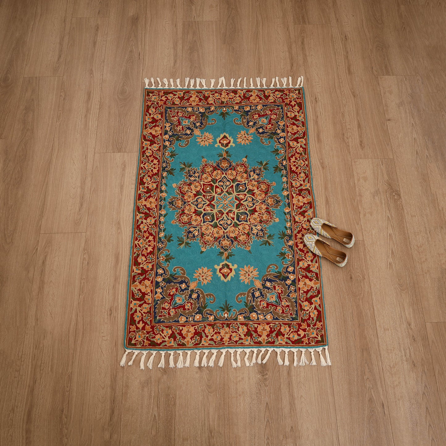 Original Kashmiri Chain Stitch Crewel Hand Embroidery Rug / Carpet (5 x 3 Feet) 10