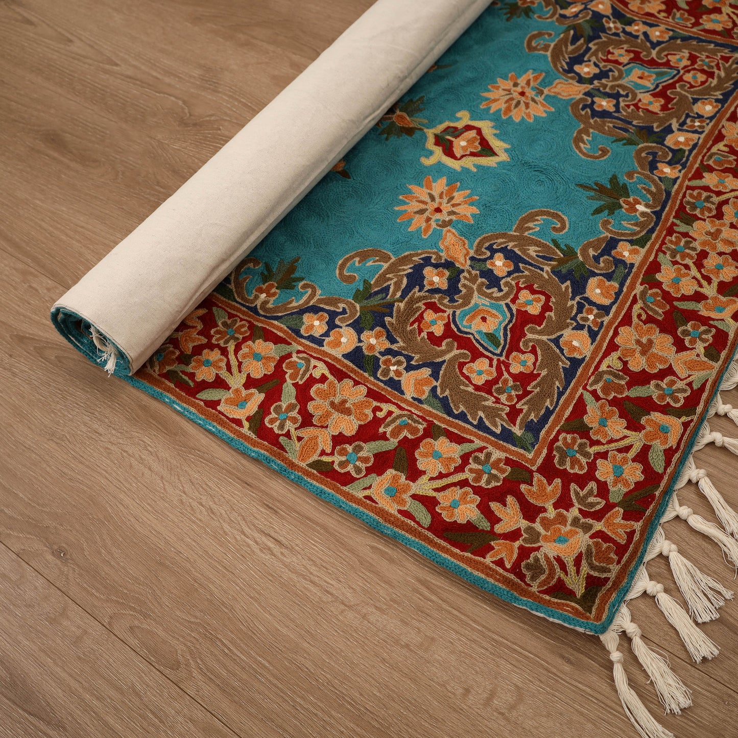 Original Kashmiri Chain Stitch Crewel Hand Embroidery Rug / Carpet (5 x 3 Feet) 10