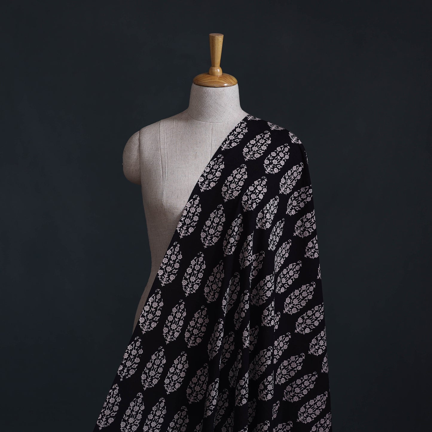 Black - Bagh Hand Block Print Natural Dyed Cotton Fabric 02