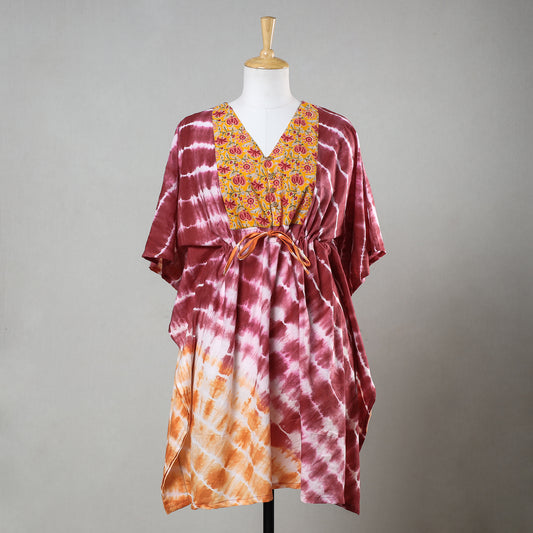 Pink - Bagru Block Printed Cotton Kaftan with Tie-Up Waist (Short)