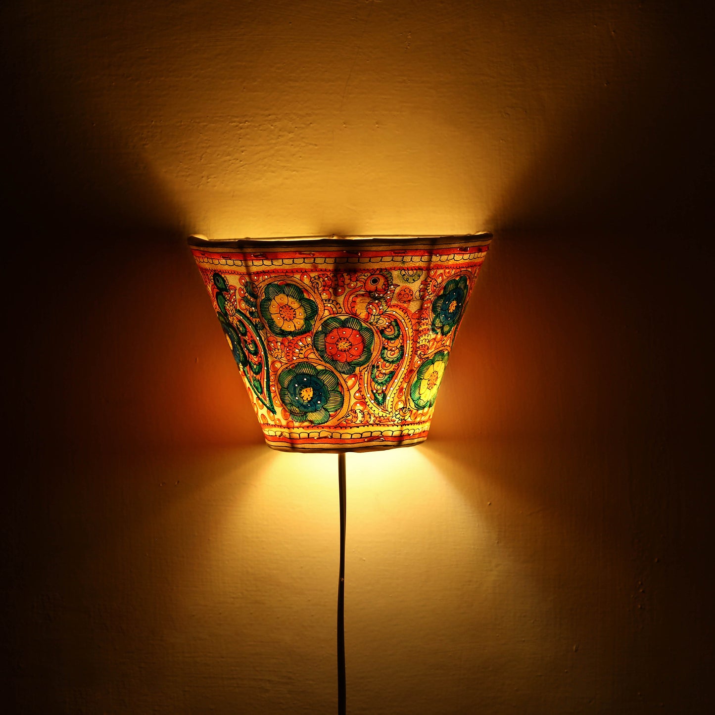 Handpainted Tholu Bommalata Leather Wall Lamp (Small) 58