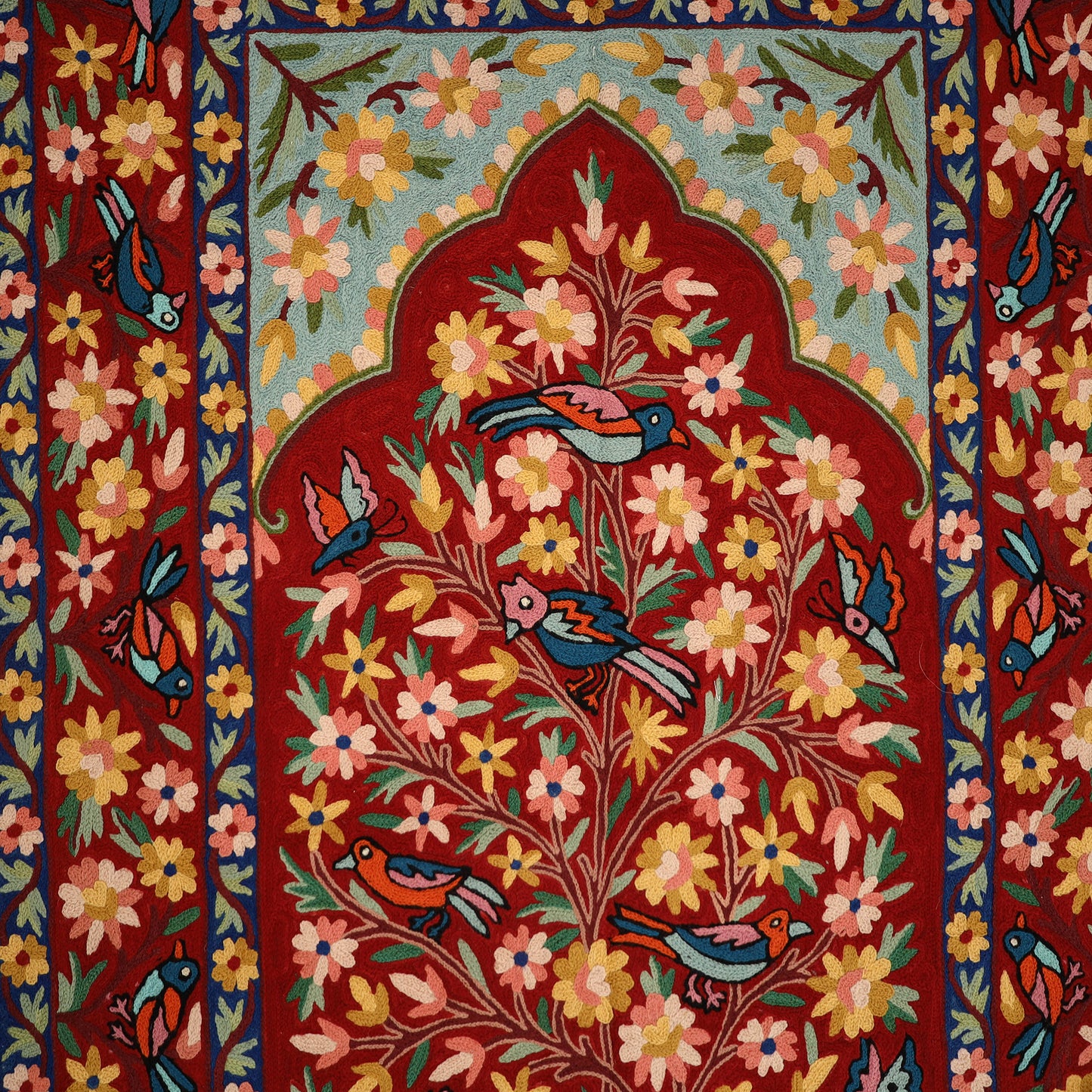 Original Kashmiri Chain Stitch Crewel Hand Embroidery Rug / Carpet (5 x 3 Feet) 12