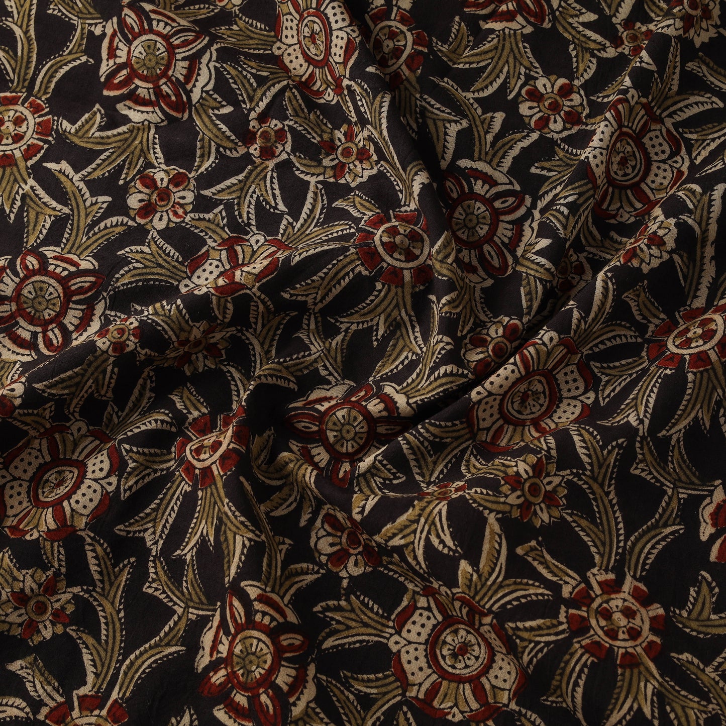 Natural Dyed Hand Block Print Cotton Pedana Kalamkari Fabric 56