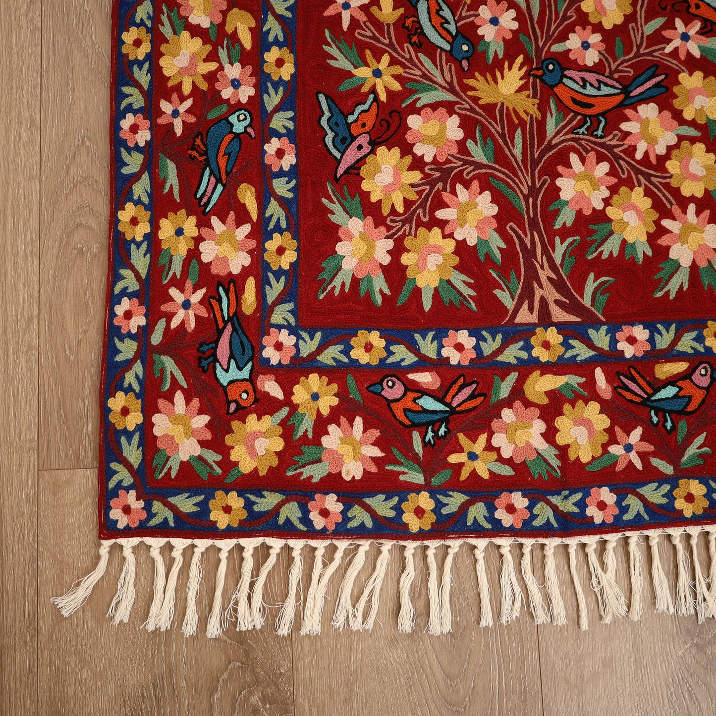 Original Kashmiri Chain Stitch Crewel Hand Embroidery Rug / Carpet (5 x 3 Feet) 12