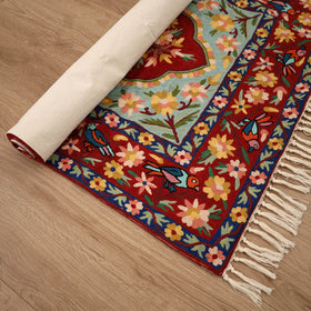Original Kashmiri Chain Stitch Crewel Hand Embroidery Rug / Carpet (5 x 3 Feet) 12
