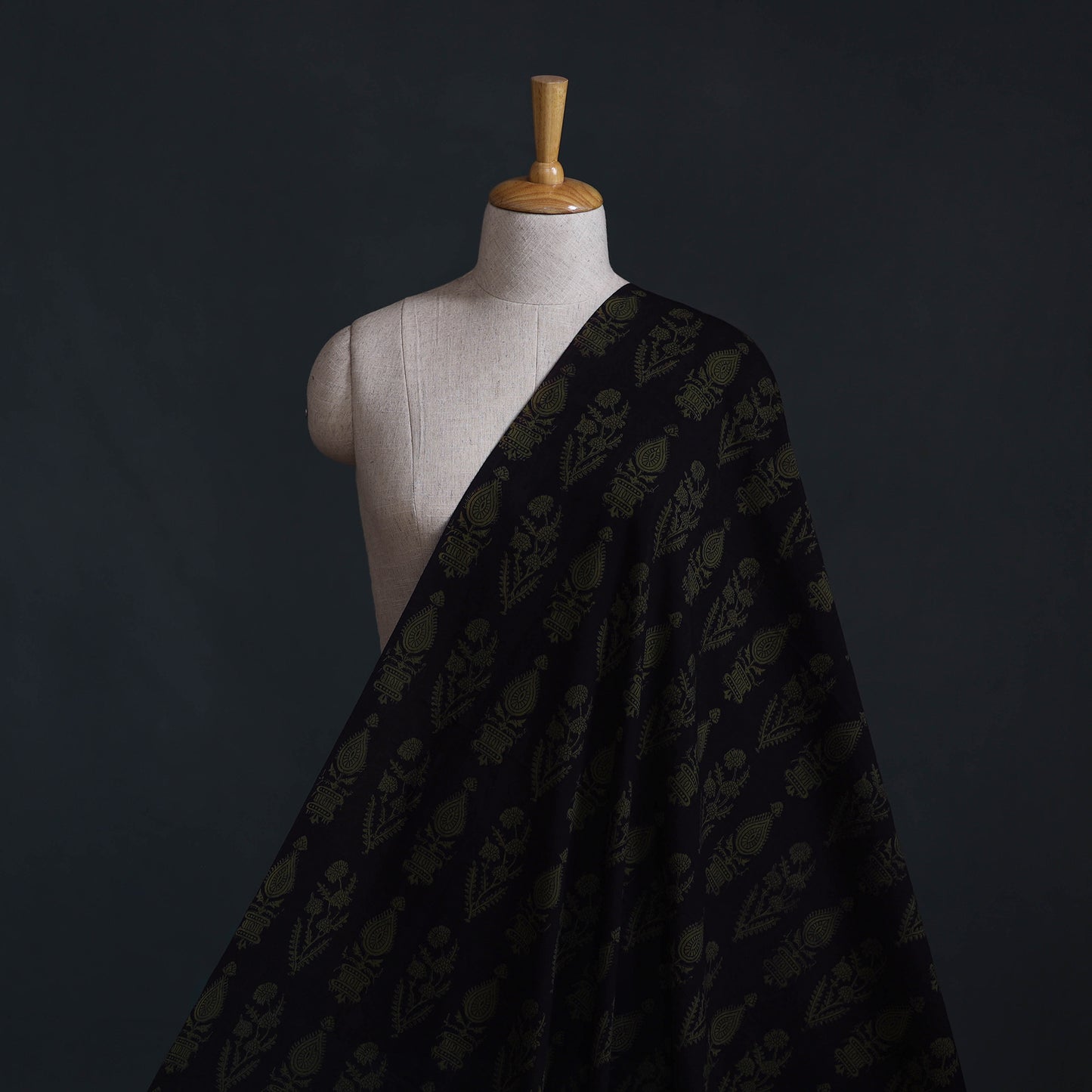 Black - Bagh Hand Block Print Natural Dyed Cotton Fabric 11