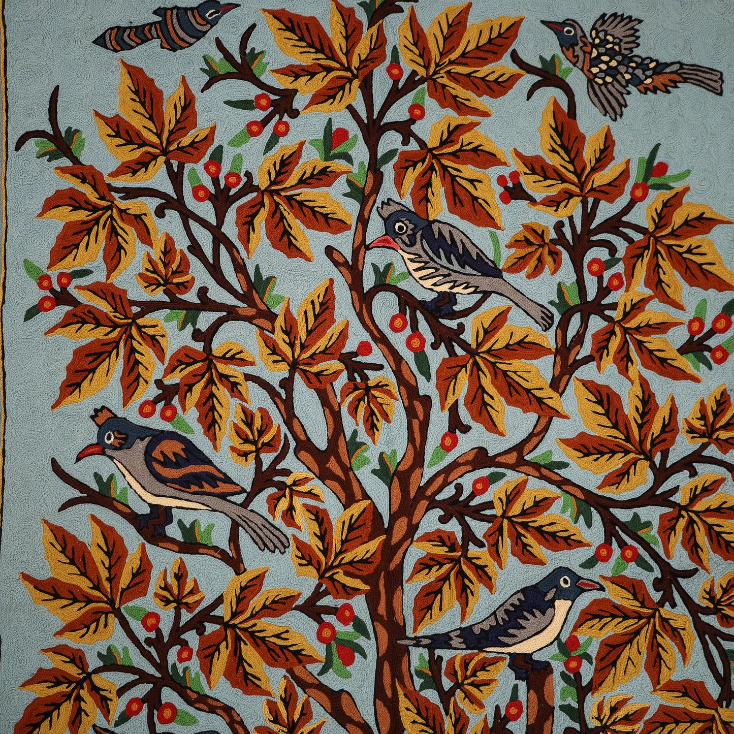 Original Kashmiri Chain Stitch Crewel Hand Embroidery Rug / Carpet (5 x 3 Feet) 13