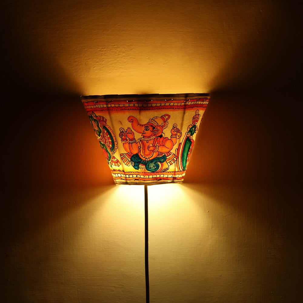 Handpainted Tholu Bommalata Leather Wall Lamp (Small) 67