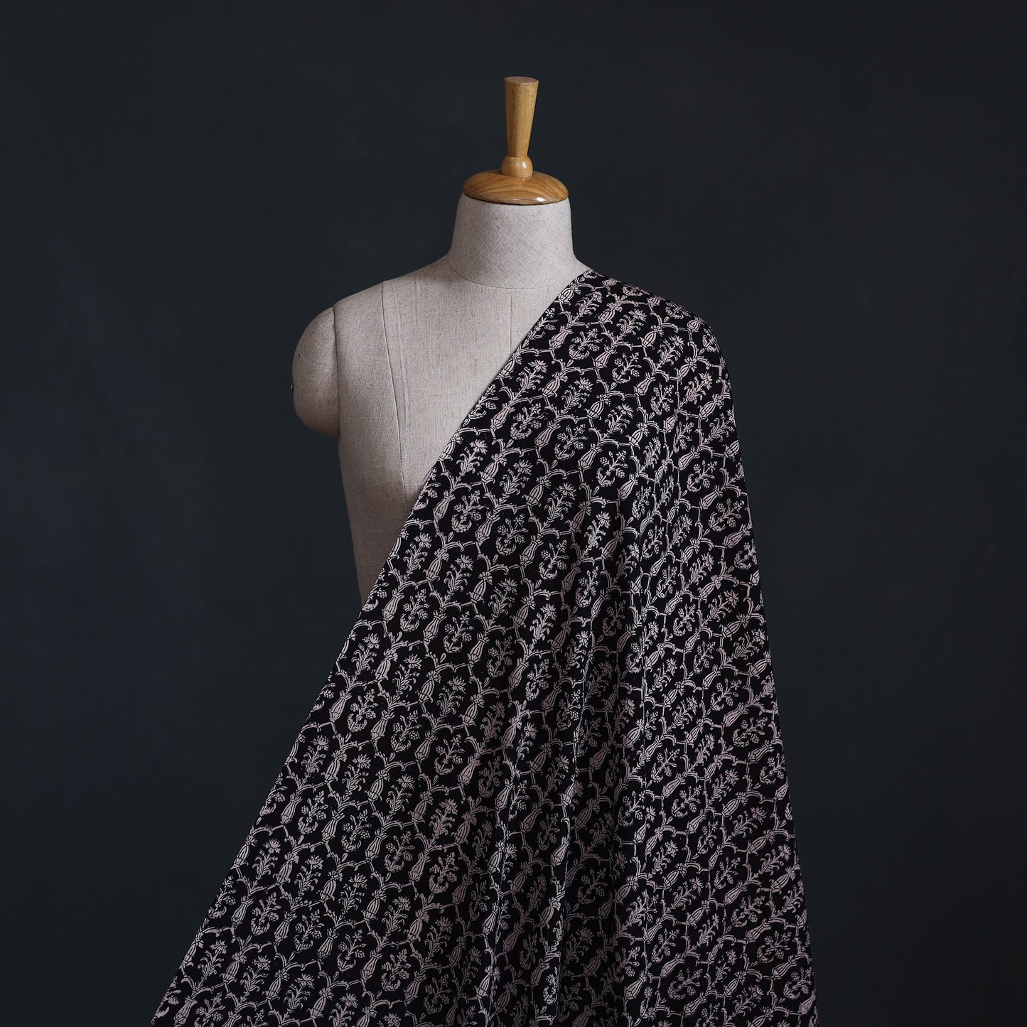 Black - Bagh Hand Block Print Natural Dyed Cotton Fabric 13