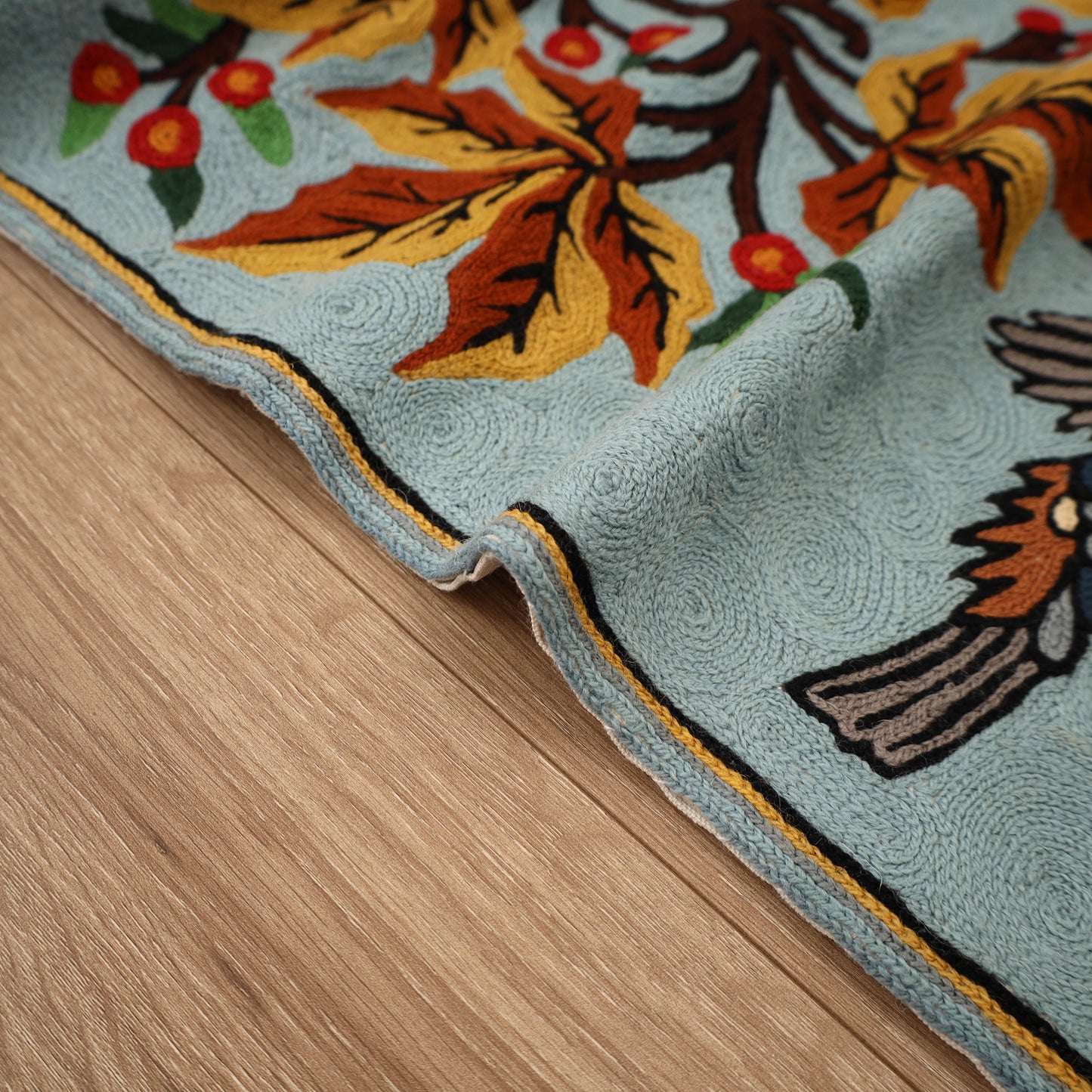Original Kashmiri Chain Stitch Crewel Hand Embroidery Rug / Carpet (5 x 3 Feet) 13