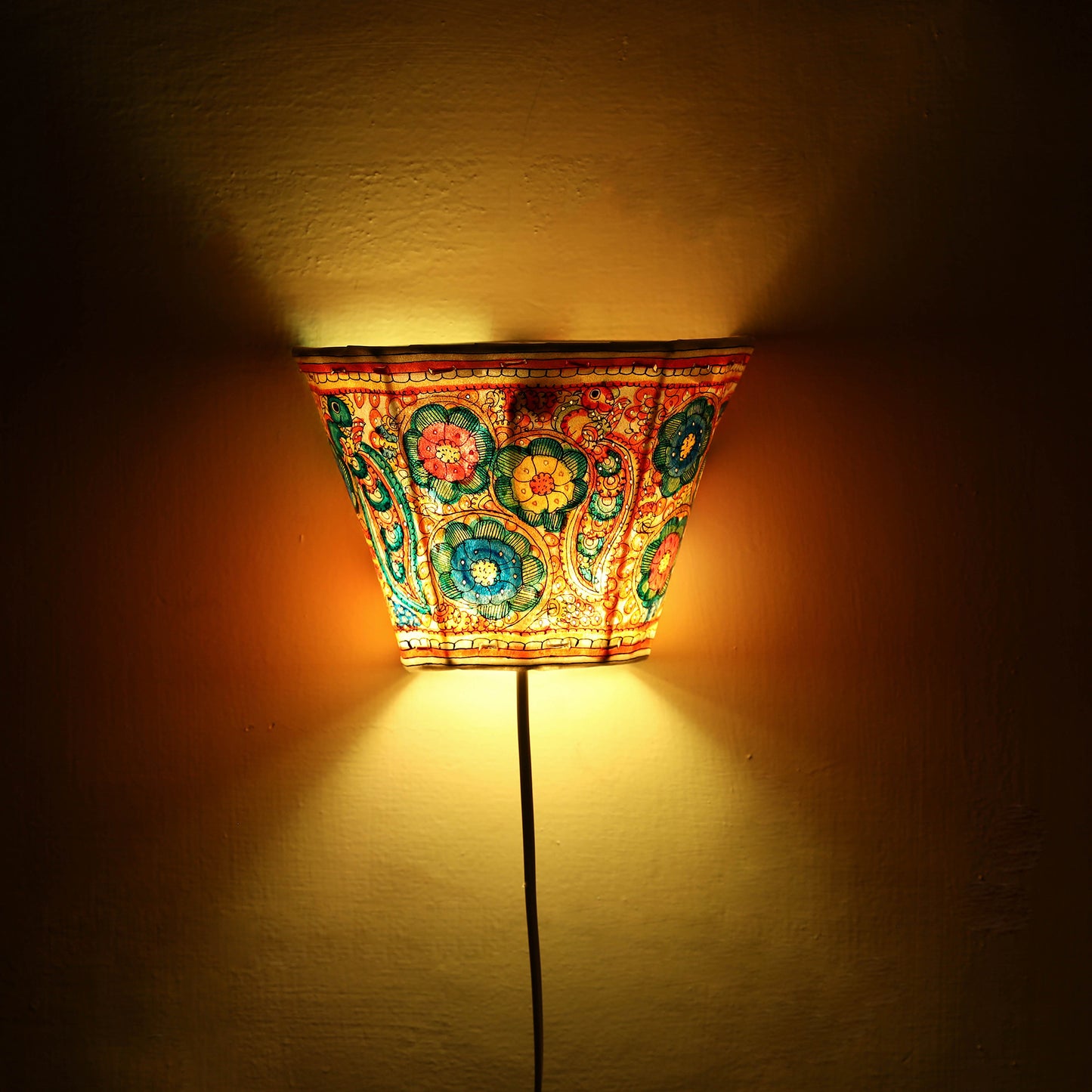 Handpainted Tholu Bommalata Leather Wall Lamp (Small) 61