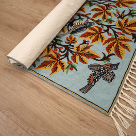 Original Kashmiri Chain Stitch Crewel Hand Embroidery Rug / Carpet (5 x 3 Feet) 13