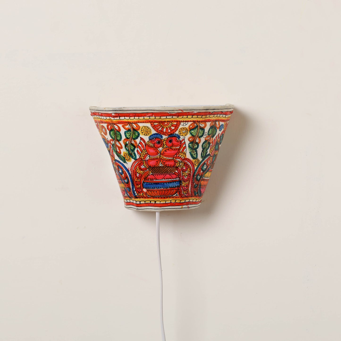 Handpainted Tholu Bommalata Leather Wall Lamp (Small) 63