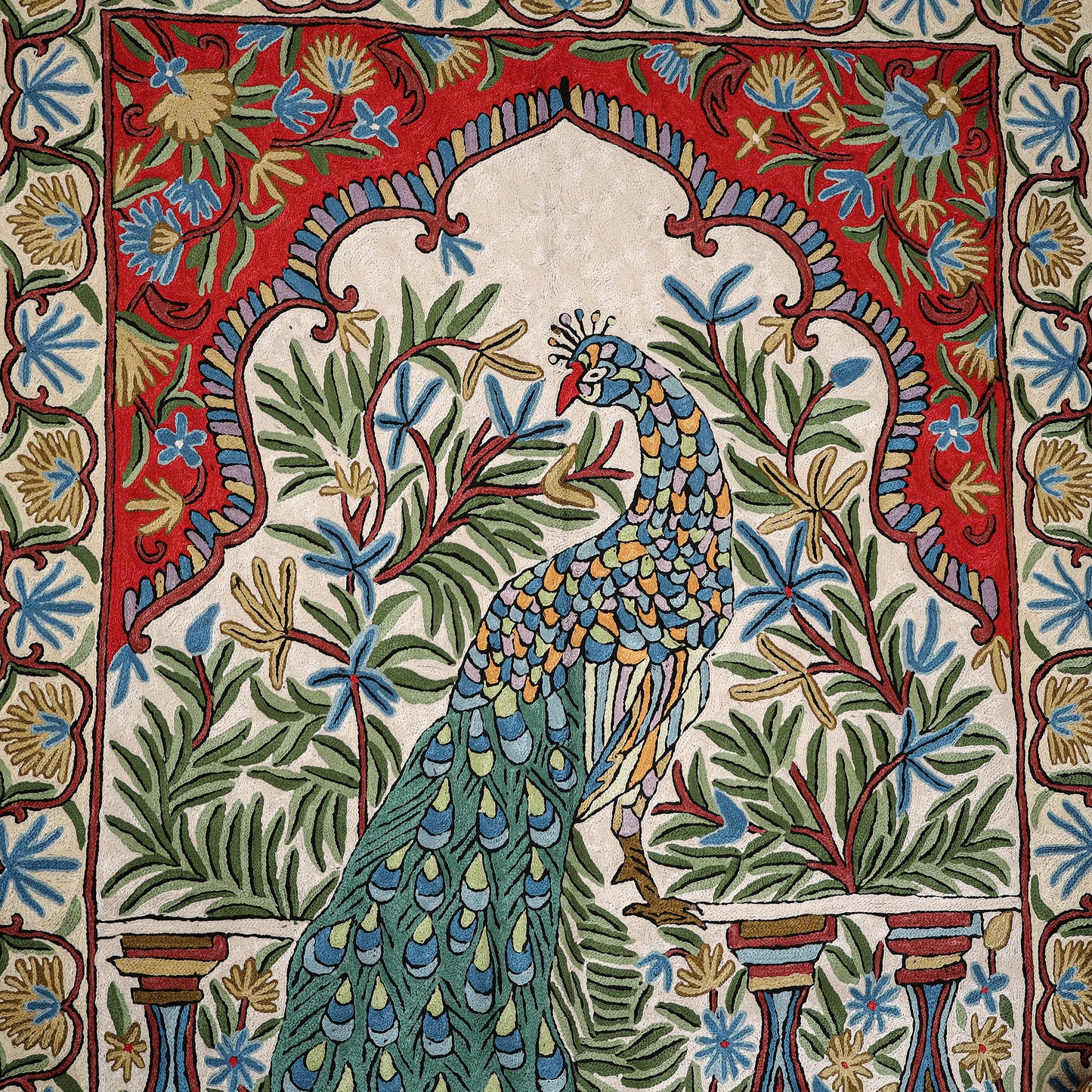 Original Kashmiri Chain Stitch Crewel Hand Embroidery Rug / Carpet (5 x 3 Feet) 15