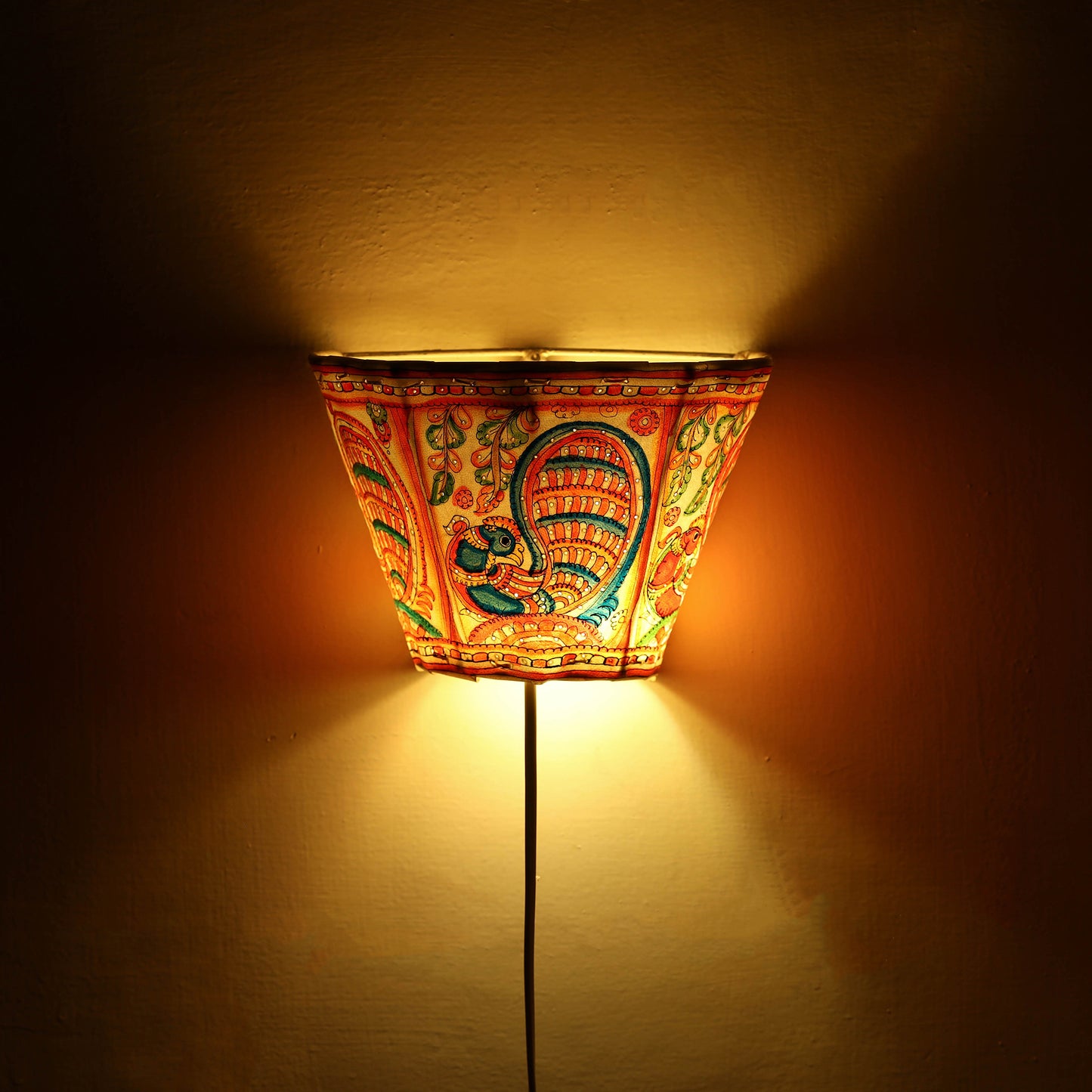 Handpainted Tholu Bommalata Leather Wall Lamp (Small) 66