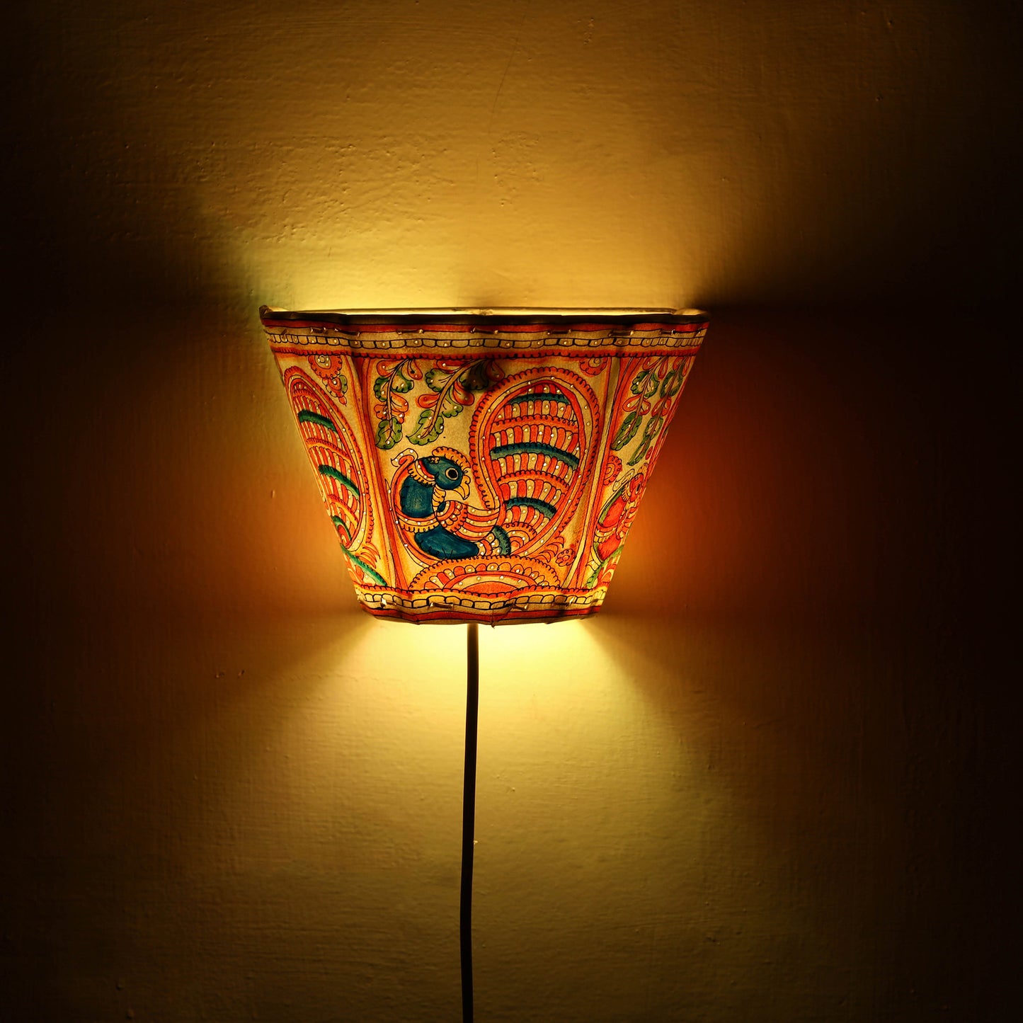 Handpainted Tholu Bommalata Leather Wall Lamp (Small) 72