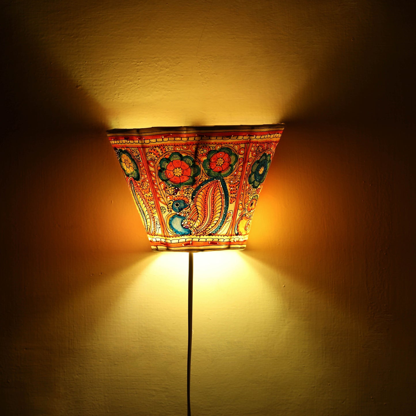 Handpainted Tholu Bommalata Leather Wall Lamp (Small) 74