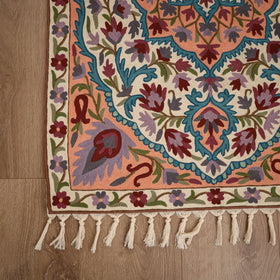 Original Kashmiri Chain Stitch Crewel Hand Embroidery Rug / Carpet (4 x 2.5 Feet) 18