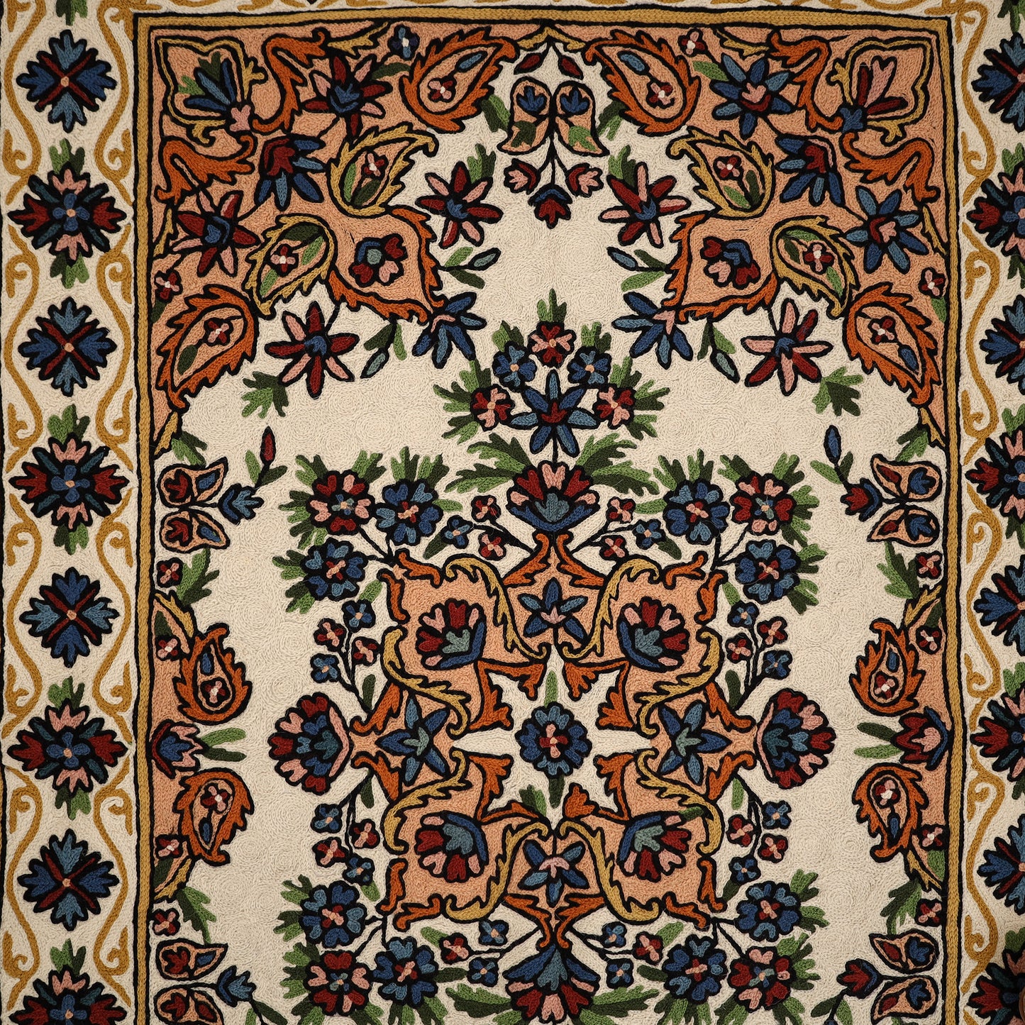 Original Kashmiri Chain Stitch Crewel Hand Embroidery Rug / Carpet (4 x 2.5 Feet) 20