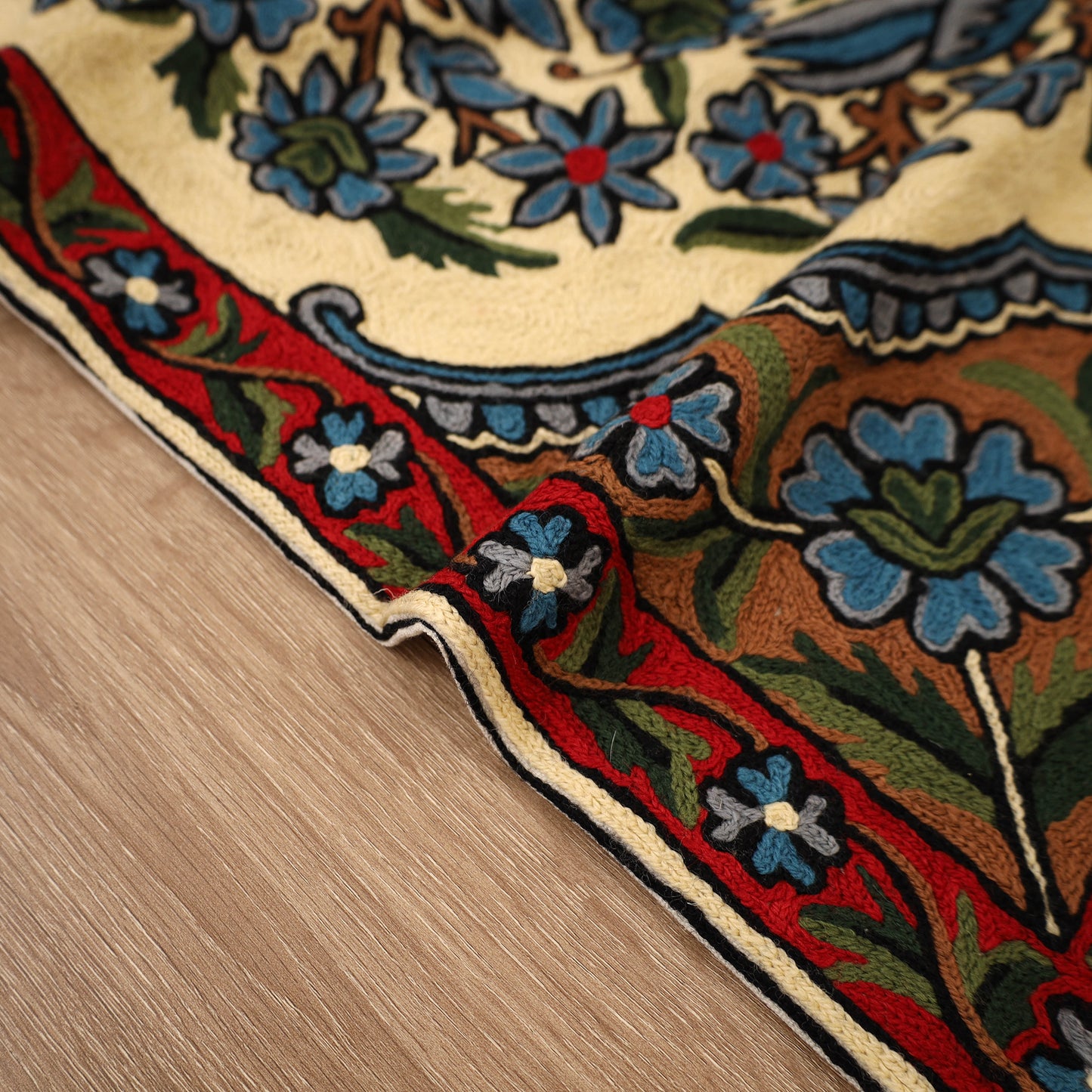 Original Kashmiri Chain Stitch Crewel Hand Embroidery Rug / Carpet (3 x 2 Feet) 25